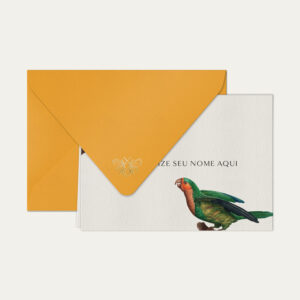 Papel de carta personalizado com ilustração de aves e envelope amarelo