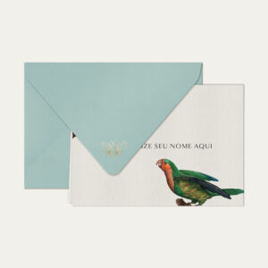 Papel de carta personalizado com ilustração de aves e envelope azul bebe