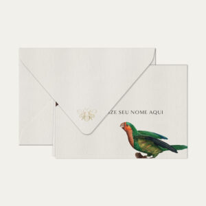 Papel de carta personalizado com ilustração de aves e envelope branco