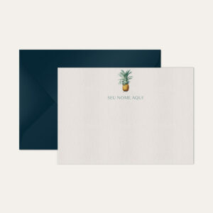 Papel de carta personalizado com ilustração de abacaxi e envelope azul marinho