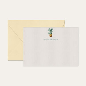 Papel de carta personalizado com ilustração de abacaxi e envelope bege