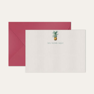 Papel de carta personalizado com ilustração de abacaxi e envelope pink