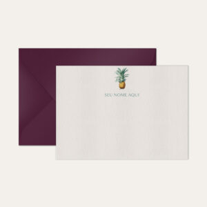 Papel de carta personalizado com ilustração de abacaxi e envelope vinho