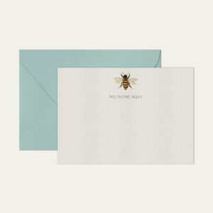 Papel de carta personalizado com ilustração de abelha e envelope azul bebe