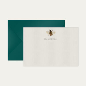 Papel de carta personalizado com ilustração de abelha e envelope azul petróleo