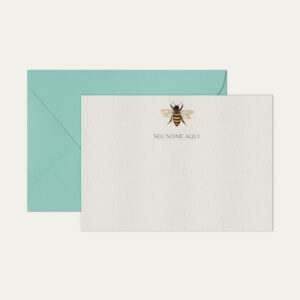 Papel de carta personalizado com ilustração de abelha e envelope azul tiffany