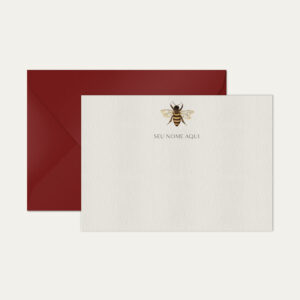 Papel de carta personalizado com ilustração de abelha e envelope bordo
