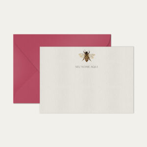 Papel de carta personalizado com ilustração de abelha e envelope pink