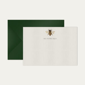Papel de carta personalizado com ilustração de abelha e envelope verde escuro