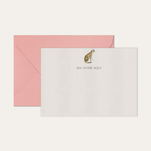 Papel de carta personalizado com ilustração de bengal e envelope rosa bebe