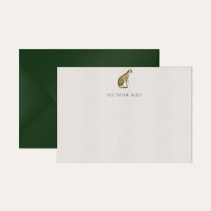 Papel de carta personalizado com ilustração de bengal e envelope verde escuro