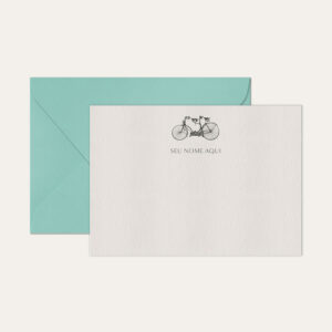 Papel de carta personalizado com ilustração de bicicleta e envelope azul tiffany