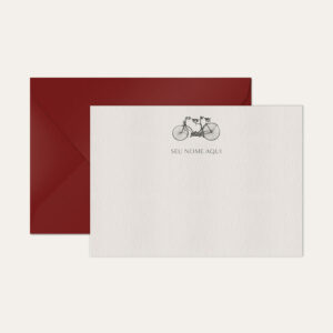 Papel de carta personalizado com ilustração de bicicleta e envelope bordo