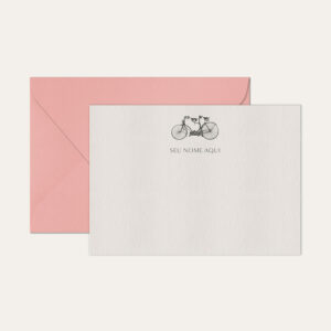 Papel de carta personalizado com ilustração de bicicleta e envelope rosa bebe