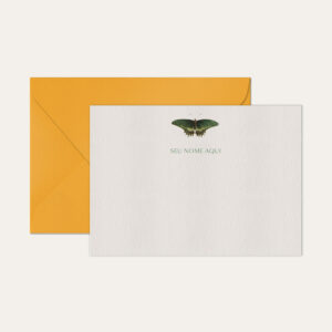 Papel de carta personalizado com ilustração de borboleta verde envelope amarelo