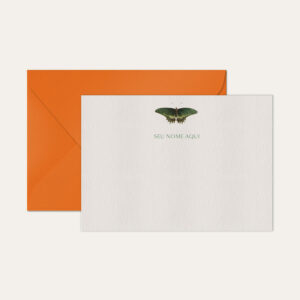 Papel de carta personalizado com ilustração de borboleta verde envelope laranja