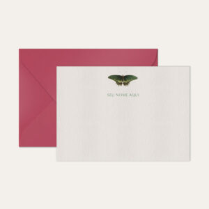 Papel de carta personalizado com ilustração de borboleta verde envelope pink
