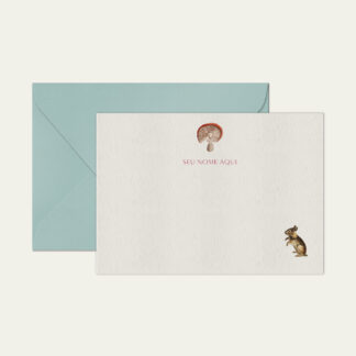 Papel de carta personalizado com ilustração de cogumelo envelope azul bebe