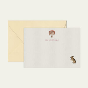 Papel de carta personalizado com ilustração de cogumelo envelope bege