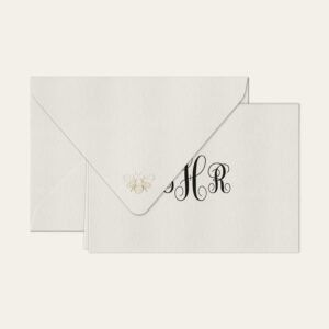 Papel de carta personalizado com monograma calligraphy em preto e envelope branco