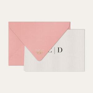Papel de carta personalizado com monograma duo em preto e envelope rosa bebe
