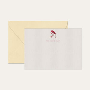 Papel de carta personalizado com ilustração de flamingo e envelope bege