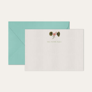 Papel de carta personalizado com ilustração de flor e envelope azul tiffany