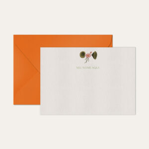 Papel de carta personalizado com ilustração de flor e envelope laranja