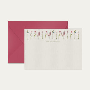 Papel de carta personalizado com ilustração de flores e envelope pink