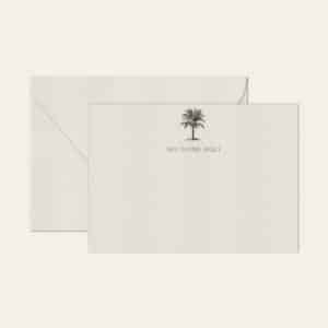 Papel de carta personalizado com ilustração de palmeira e envelope branco