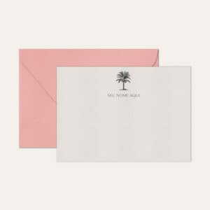 Papel de carta personalizado com ilustração de palmeira e envelope rosa bebe