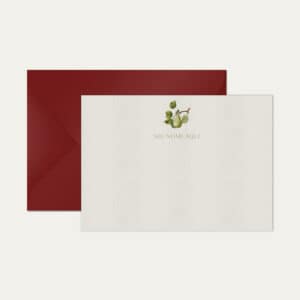 Papel de carta personalizado com ilustração de pera e envelope bordo