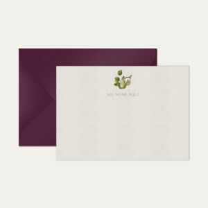 Papel de carta personalizado com ilustração de pera e envelope vinho