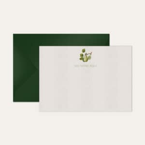 Papel de carta personalizado com ilustração de pera e envelope verde escuro