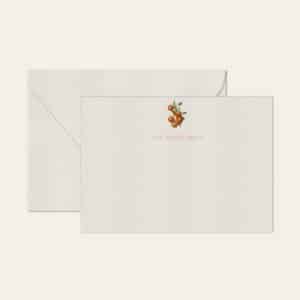 Papel de carta personalizado com ilustração de tangerina e envelope branco