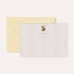 Papel de carta personalizado com ilustração de tangerina e envelope bege