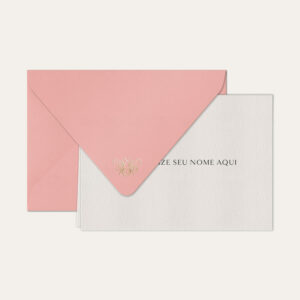 Papel de carta personalizado com nome em preto e envelope rosa bebe