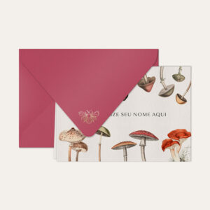 Papel de carta personalizado com ilustração de cogumelos e envelope pink