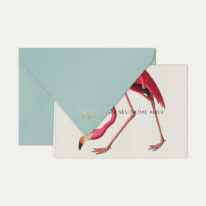 Papel de carta personalizado com ilustração de flamingo e envelope azul bebe