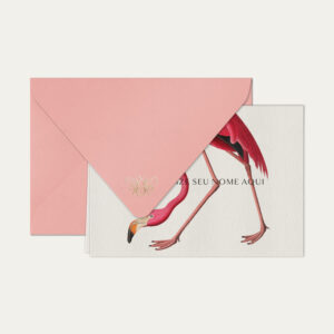 Papel de carta personalizado com ilustração de flamingo e envelope rosa bebe