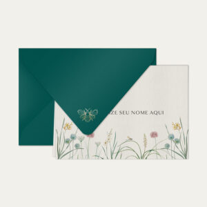 Papel de carta personalizado com ilustração de lily e envelope azul petróleo