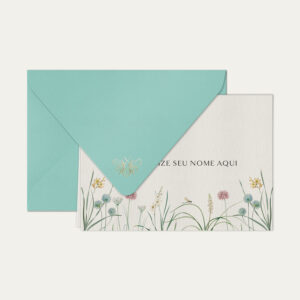 Papel de carta personalizado com ilustração de lily e envelope azul tiffany