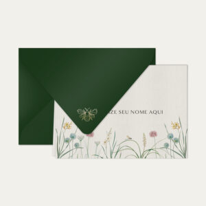 Papel de carta personalizado com ilustração de lily e envelope verde escuro