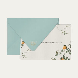 Papel de carta personalizado com ilustração de limão siciliano e envelope azul bebe
