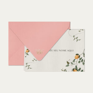 Papel de carta personalizado com ilustração de limão siciliano e envelope rosa bebe