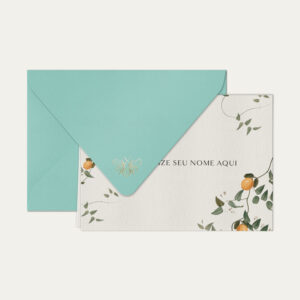 Papel de carta personalizado com ilustração de limão siciliano e envelope azul tiffany