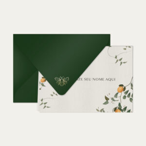 Papel de carta personalizado com ilustração de limão siciliano e envelope verde escuro
