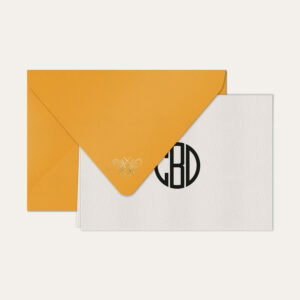 Papel de carta personalizado com monograma gatsby em preto e envelope amarelo