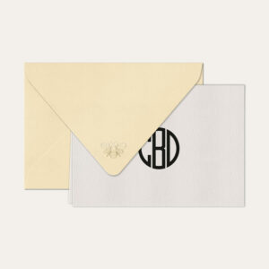 Papel de carta personalizado com monograma gatsby em preto e envelope bege