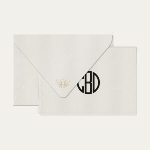 Papel de carta personalizado com monograma gatsby em preto e envelope branco